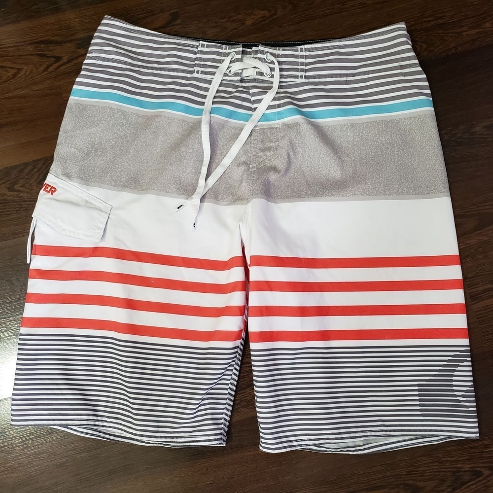 Quiksilver Board Shorts Size 32 Striped Multi Color Swim Trunks Lace Up Gray